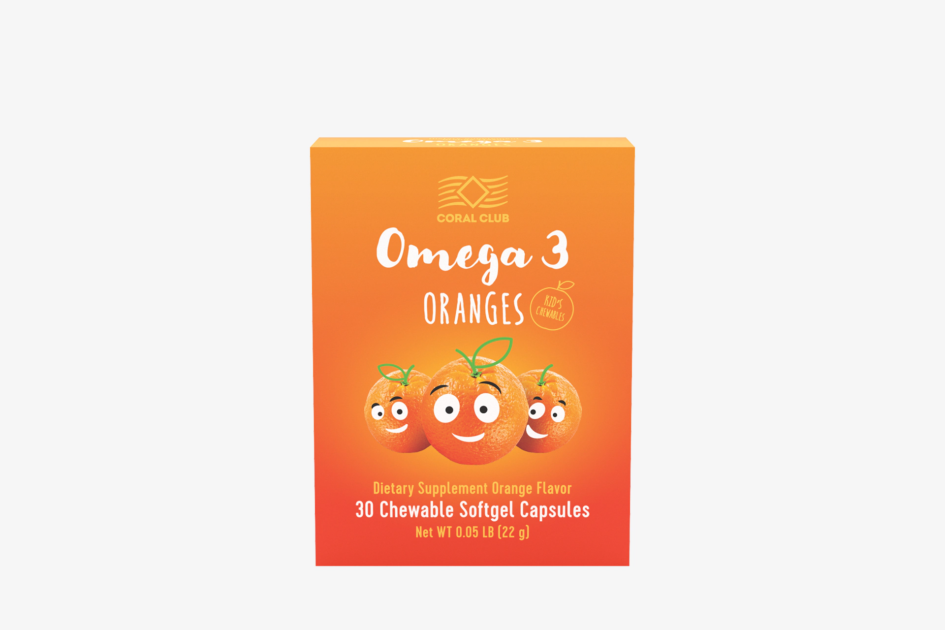 Omega 3 Oranges– complemento alimenticio. Peso neto: 22 g